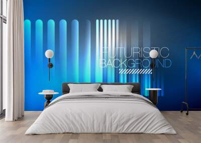 Bright neon color techno abstract background, shiny glowing neon lines in the dark background Wall mural