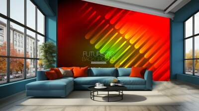 Bright neon color techno abstract background, shiny glowing neon lines in the dark background Wall mural