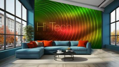 circular glowing neon shapes, techno background. abstract shiny transparent circles on dark technolo Wall mural