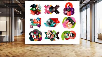 Collection of paper geometric infographics, a b c process options, presentation layouts Wall mural