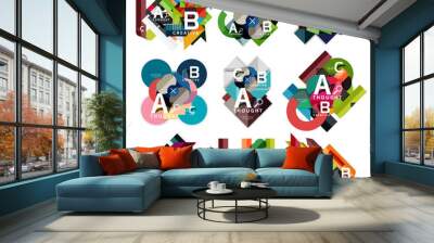 Collection of paper geometric infographics, a b c process options, presentation layouts Wall mural