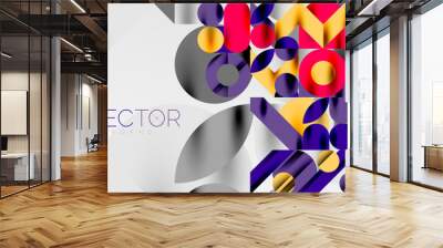 Colorful simple dynamic geometric forms circles lines and round shapes. Mosaic techno art concept. Vector Illustration For Wallpaper, Banner, Background, Card, Book Illustration, landing page Wall mural