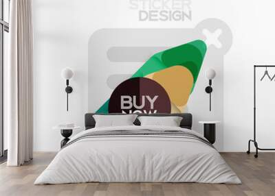 Flat design triangle arrow shape geometric sticker icon, paper style design with buy now sample text, for business or web presentation, app or interface buttons, internet website store banners Wall mural