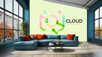 Flat linear design speech cloud logo. Talk bubble, modern geometric industrial thin line icon Wall mural