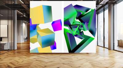 Flying 3d shapes, cubes and other geometric elements background design for wallpaper, business card, cover, poster, banner, brochure, header, website Wall mural