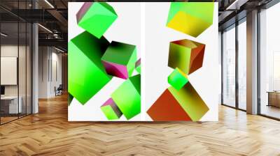 Flying 3d shapes, cubes and other geometric elements background design for wallpaper, business card, cover, poster, banner, brochure, header, website Wall mural