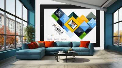 Geometric square shapes and infographic option elements with tablet Wall mural