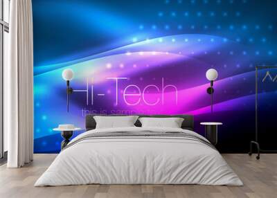 Glittering neon glowin wave, techno modern art abstract background, magical shiny template Wall mural