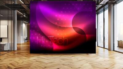 Glittering neon glowin wave, techno modern art abstract background, magical shiny template Wall mural