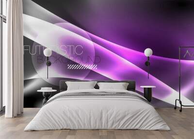 Glossy glowing neon light wave background Wall mural