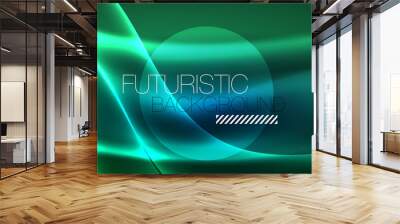 Glowing abstract wave on dark, shiny motion, magic space light. Techno abstract background Wall mural