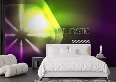 Glowing neon hexagons in dark space. Digital technology cyberspace hi-tech techno abstract background template Wall mural