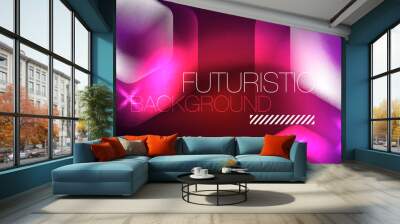 Glowing neon hexagons in dark space. Digital technology cyberspace hi-tech techno abstract background template Wall mural