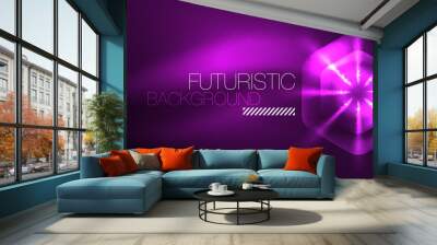 Glowing neon hexagons in dark space. Digital technology cyberspace hi-tech techno abstract background template Wall mural