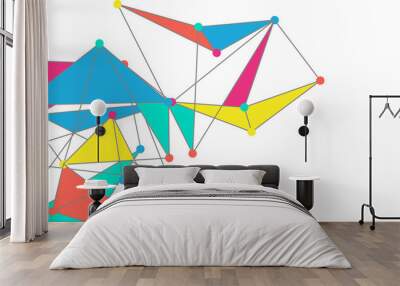 Line points connections, triangular technology design. Abstract geometric background Wall mural