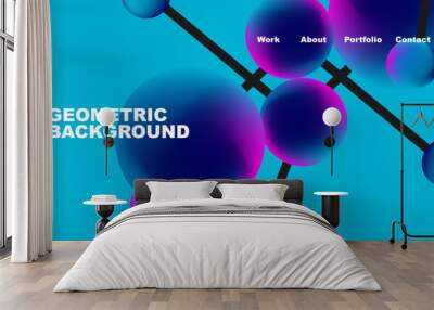 Line points connections geometric landing page background. Fluid circles and spheres with liquid gradients. Vector Illustration For Wallpaper, Banner, Background, Card, Book Illustration, landing page Wall mural