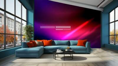 Neon abstract waves background. Shiny lights on bright colors with design elements. Futuristic or technology template illustration, hi-tech concept Wall mural