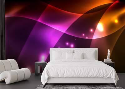 Neon color wave lines abstract background, magic techno futuristic light Wall mural