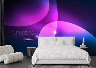 Neon ellipses abstract backgrounds. Shiny bright round shapes glowing in the dark. Vector futuristic illustrations for covers, banners, flyers and posters and other Wall mural