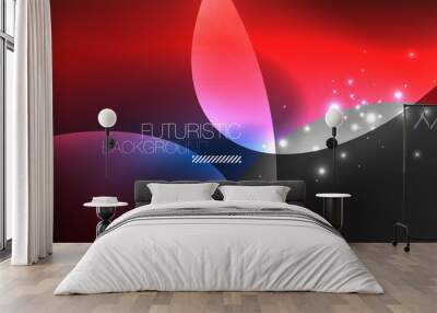 Neon ellipses abstract backgrounds. Shiny bright round shapes glowing in the dark. Vector futuristic illustrations for covers, banners, flyers and posters and other Wall mural