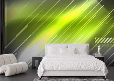 Neon glowing lines, magic energy and light motion background. Vector wallpaper template Wall mural