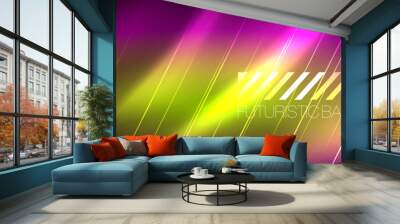 Neon glowing lines, magic energy and light motion background. Vector wallpaper template Wall mural