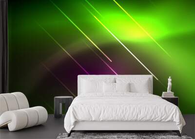 Neon glowing lines, magic energy space light concept, abstract background wallpaper design Wall mural