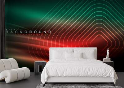 Neon glowing lines, magic energy space light concept, abstract background wallpaper design Wall mural