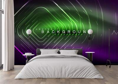 Neon glowing lines, magic energy space light concept, abstract background wallpaper design Wall mural