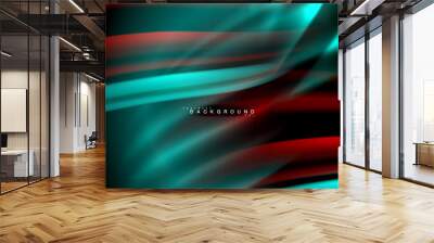 Neon glowing wave, magic energy and light motion background. Vector wallpaper template Wall mural