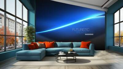 Neon glowing wave, magic energy and light motion background Wall mural