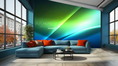 Neon glowing wave, magic energy and light motion background Wall mural