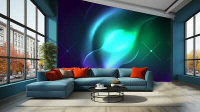 Neon glowing waves, magic energy space light concept, abstract background wallpaper design Wall mural