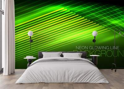 Neon green smooth wave digital abstract background Wall mural