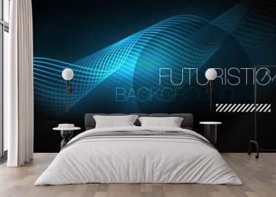 Neon lines wave background. Abstract composition Wall mural