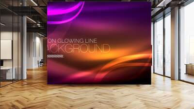 Neon purple elegant smooth wave lines digital abstract background Wall mural