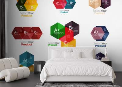 Set of abstract geometric hexagon design with options and text Wall mural