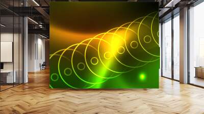 Techno glowing background, futuristic dark template with neon light effects and simple forms, vector Wall mural