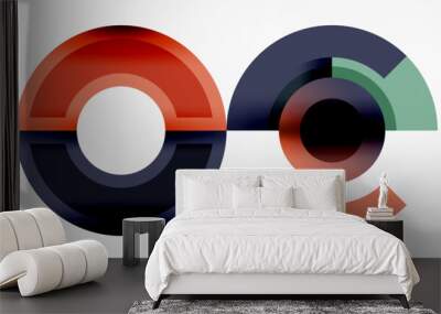 The letter O is encircled by three circles against a white backdrop, resembling a wheel rim. The design elements hint at automotive tire, lighting, and audio equipment in an electric blue font Wall mural