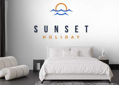 Simple Sunset Ocean Beach Holiday logo design inspiration Wall mural