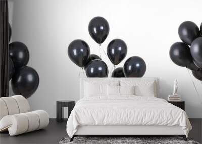 Black balloons isolated cutout on transparent background, helium joy birthday Wall mural