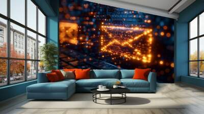 E-mail fishing concept cyber security, email on laptop screen, data dark internet decoration communication Wall mural