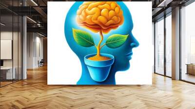 growing mind plant inside human head, intelligence innovation creativity imagination Wall mural