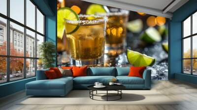 margarita with lime and salt, summer, slice, whiskey, party, social event Wall mural