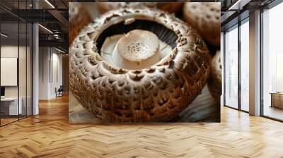 Portobello mushroom with close up view gills, uncooked raw whole natural Wall mural