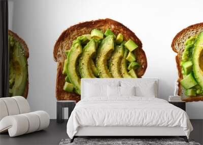 Three slices bread with avocado on transparent background, nutritious tasty yummy fresh Wall mural