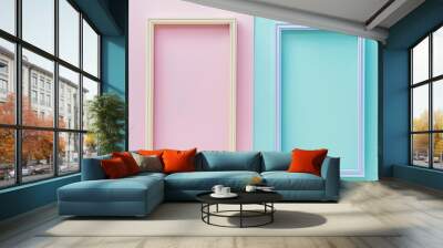 Two pastel frames on pink blue background, art home decor decoration design Wall mural