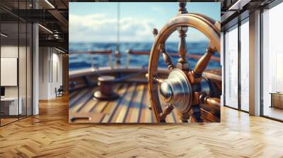 yacht steering wheel ship's helm sea travel   Wall mural