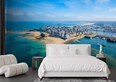 Aerial view of the beautiful city of Privateers - Saint Malo in Brittany, France Wall mural