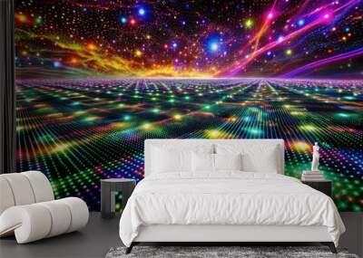 Vibrant digital landscape with glowing pixelated lights. Wall mural